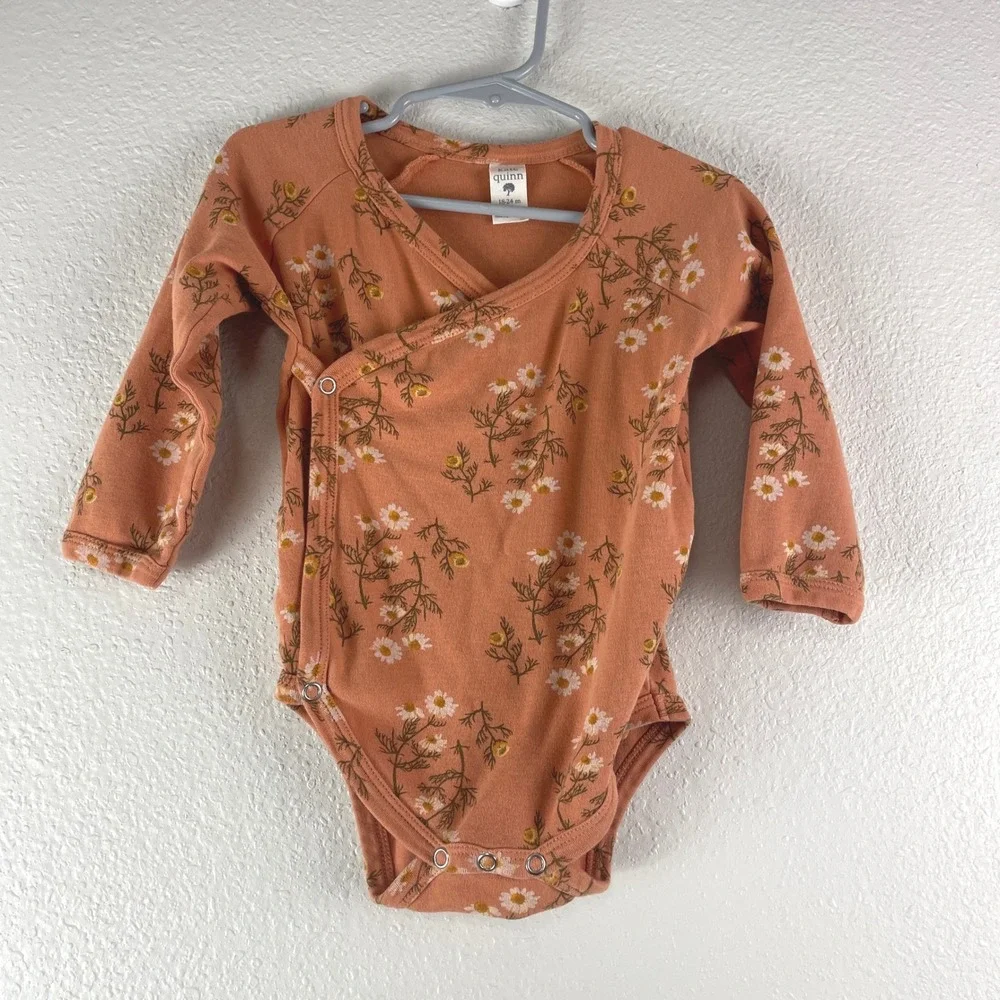 Kate Quinn Kimono Bodysuit Kids 18-24M Terracotta Orange Floral Organic Cotton
